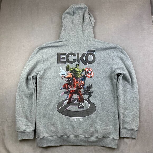 Ecko Marvel Men Sweater XL Gray Heather Hoodie Long Sleeve Avengers Fleece Lined - Picture 1 of 7